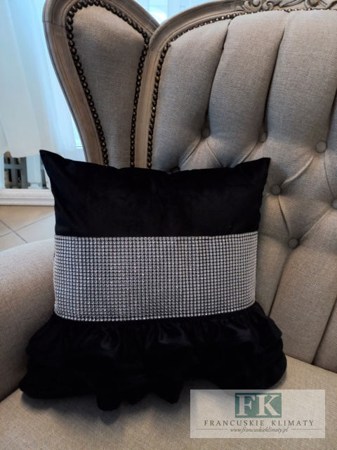 POSZEWKA GLAMOUR 40/40VELVET PLUSZ TRZY FALBANY cyrkonie , CZERŃ