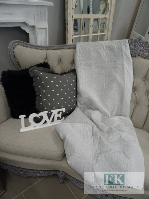 KŁ. NARZUTA PIKOWANA GREY ROSE 220 X 240 CM BAWEŁNA SHABBY , PROWANSJA , VINTAGE
