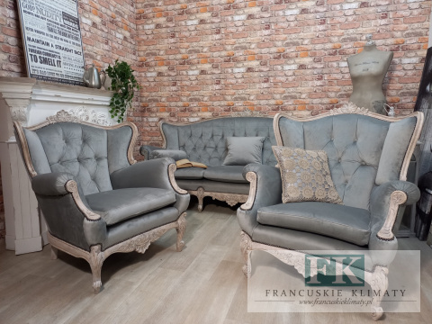 *FRANCUSKI KPL. SOFA + 2 FOTELE antyczne drewno plusz *FRANCUSKI KPL. SOFA + 2 FOTELE antyczne drewno plusz