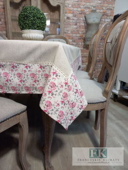 PROMOCJA ! OBRUS 150X280 natura kwiaty koronka len