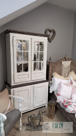 FRANCUSKI KREDENS 202 cm dąb LUSTRA !! shabby prowansja