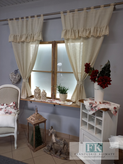 PRZEPIĘKNY KOMPLET NATURA Z FALBANKĄ 2X 160/100 PROWASJA,SHABBY ,VINTAGE