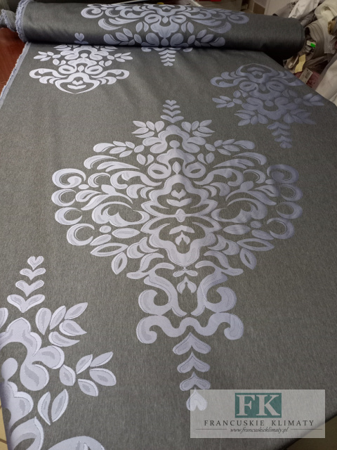Materiał TKANINA ZASŁONOWA DWUSTRONNA ORNAMENT 180 CM , SZARY , STAL niebieski jasny odcień Materiał TKANINA ZASŁONOWA DWUSTRONNA ORNAMENT 180 CM , SZARY , STAL niebieski jasny odcień