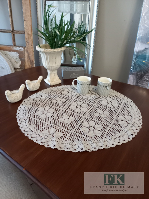 OBRUS NICIANY fi 60 cm koło SZARY 100 % BAWEŁNA tkany klockowo SZYDEŁKOWY