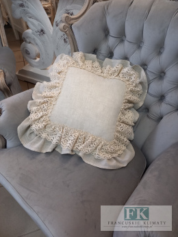 PODUSZKA (poszewka i wkład) NATURA PODWÓJNA FALBANA KORONKA ,PROWANSJA, SHABBY,CHIC