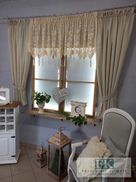 KPL KOMPLET NATURA ZASŁONY BOKI , LAMBREKIN SZYDEŁKO 140/160 x 2 , 200/60