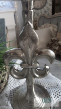 33cm METAL ŚWIECZNIK dwustronny SREBRO FRANCUSKA LILIA 33cm METAL ŚWIECZNIK dwustronny SREBRO FRANCUSKA LILIA