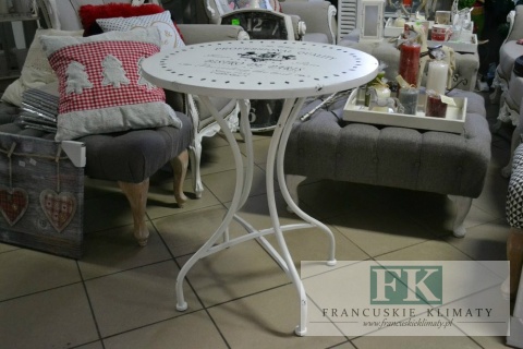 STOLIK METALOWY Z NAPISAMI NA BLACIE 71,5 CM , SHABBY