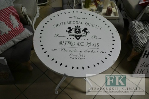 STOLIK METALOWY Z NAPISAMI NA BLACIE 71,5 CM , SHABBY