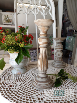 stylowy ŚWIECZNIK 33 cm ANTYCZNE DREWNO