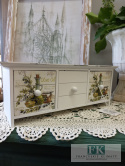 KŁ. PUDEŁKO KOMÓDKA OLIVE OIL 33X11 cm shabby , prowansja , vintage KŁ. PUDEŁKO KOMÓDKA OLIVE OIL 33X11 cm shabby , prowansja , vintage