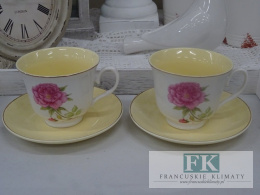 KOLEKCJA PINK PEONY KPL. 2 FILIŻANEK ZE SPODKAMI poj. 240 ml styl francuski, shabby, vintage