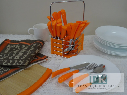 KOLEKCJA RAINBOW POMARAŃCZOWY KPL. SZTUĆCÓW W STOJAKU 24el. styl shabby, vintage KOLEKCJA RAINBOW POMARAŃCZOWY KPL. SZTUĆCÓW W STOJAKU 24el. styl shabby, vintage