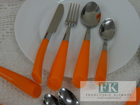 KOLEKCJA RAINBOW POMARAŃCZOWY KPL. SZTUĆCÓW W STOJAKU 24el. styl shabby, vintage KOLEKCJA RAINBOW POMARAŃCZOWY KPL. SZTUĆCÓW W STOJAKU 24el. styl shabby, vintage