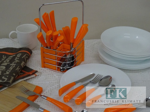KOLEKCJA RAINBOW POMARAŃCZOWY KPL. SZTUĆCÓW W STOJAKU 24el. styl shabby, vintage KOLEKCJA RAINBOW POMARAŃCZOWY KPL. SZTUĆCÓW W STOJAKU 24el. styl shabby, vintage