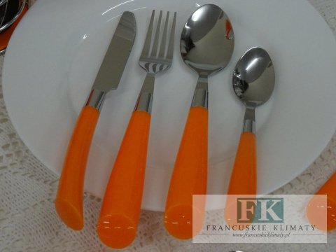 KOLEKCJA RAINBOW POMARAŃCZOWY KPL. SZTUĆCÓW W STOJAKU 24el. styl shabby, vintage KOLEKCJA RAINBOW POMARAŃCZOWY KPL. SZTUĆCÓW W STOJAKU 24el. styl shabby, vintage