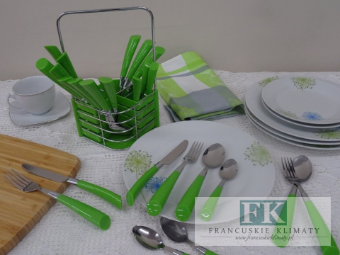KOLEKCJA RAINBOW ZIELONY KPL. SZTUĆCÓW W STOJAKU 24el. styl shabby, vintage KOLEKCJA RAINBOW ZIELONY KPL. SZTUĆCÓW W STOJAKU 24el. styl shabby, vintage
