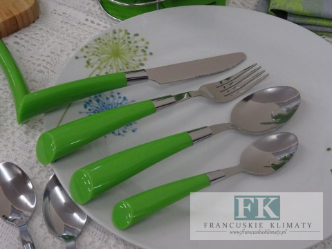 KOLEKCJA RAINBOW ZIELONY KPL. SZTUĆCÓW W STOJAKU 24el. styl shabby, vintage KOLEKCJA RAINBOW ZIELONY KPL. SZTUĆCÓW W STOJAKU 24el. styl shabby, vintage