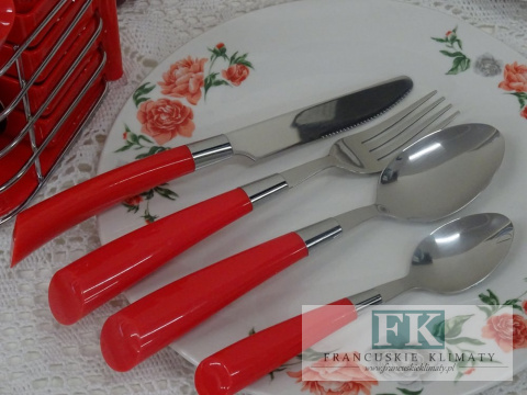 KOLEKCJA RAINBOW CZERWONY KPL. SZTUĆCÓW W STOJAKU 24el. styl shabby, vintage KOLEKCJA RAINBOW CZERWONY KPL. SZTUĆCÓW W STOJAKU 24el. styl shabby, vintage