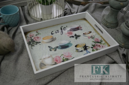 TACA DREWNIANA DEKORACYJNA CAFE 40,5 CM RETRO SHABBY CHIC PROWANSJA LOFT