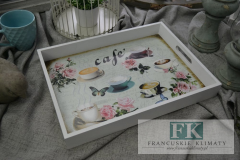 TACA DREWNIANA DEKORACYJNA CAFE 40,5 CM RETRO SHABBY CHIC PROWANSJA LOFT