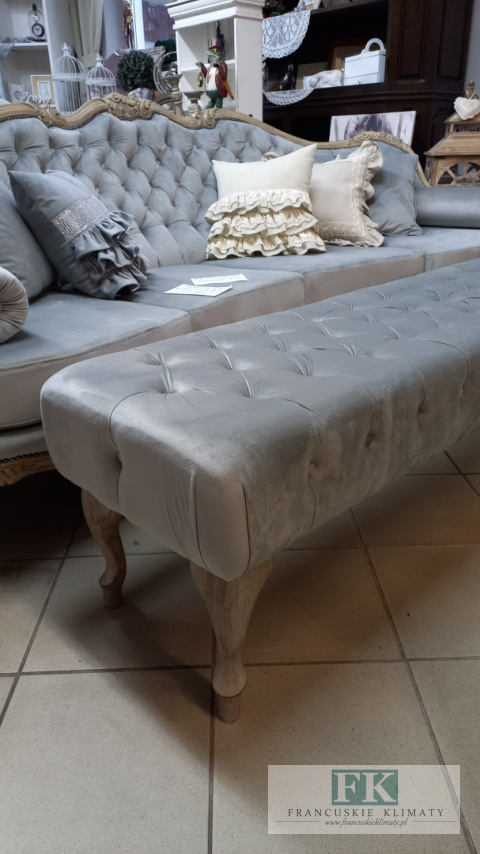 FRANCJA ŁAWKA - SIEDZISKO 143x44 PUF pikowane plusz antyczne drewno FRANCJA ŁAWKA - SIEDZISKO 143x44 PUF pikowane plusz antyczne drewno