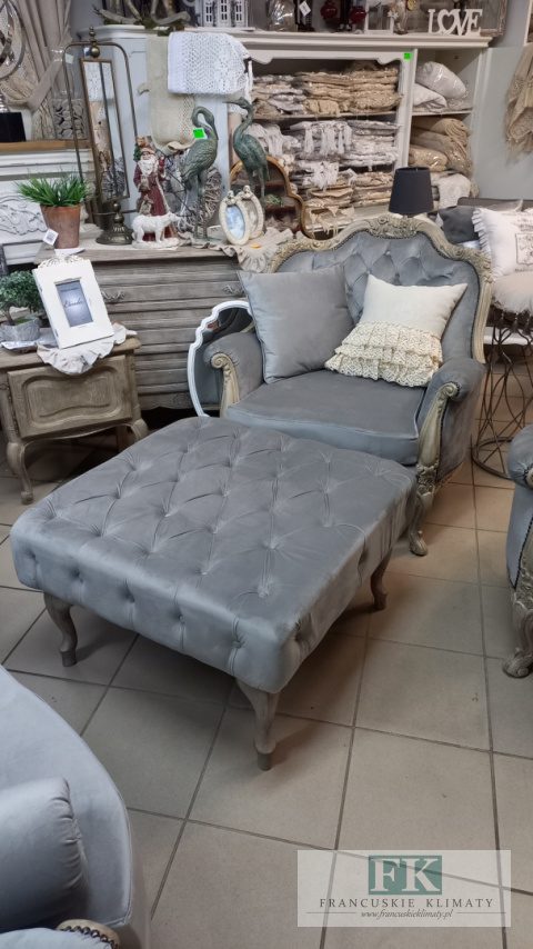 FRANCJA PUF STOLIK 74 X 74 cm plusz antyczne drewno FRANCJA PUF STOLIK 74 X 74 cm plusz antyczne drewno