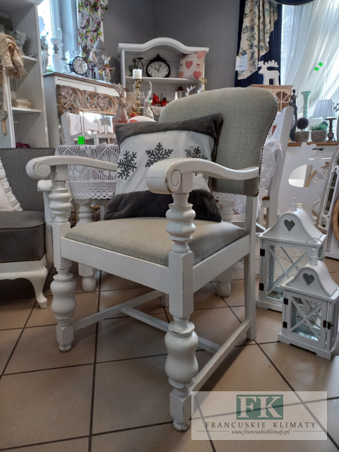 FRANCUSKI FOTEL cottage SHABBY biały beż