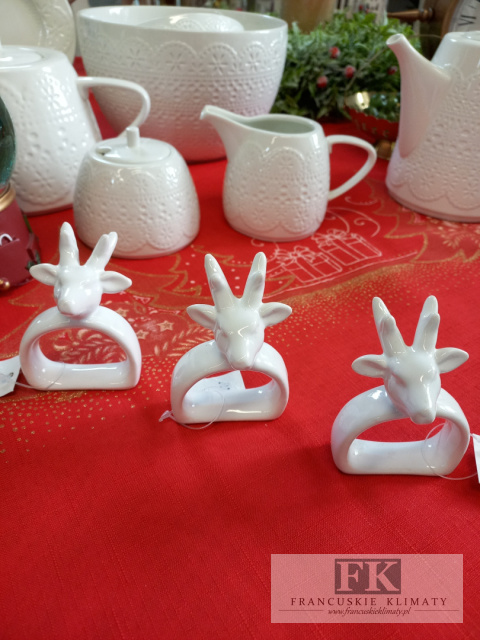 KOMPLET 3 OBRĄCZEK NA SERWETKI BIAŁY JELEŃ RENIFER jelonek