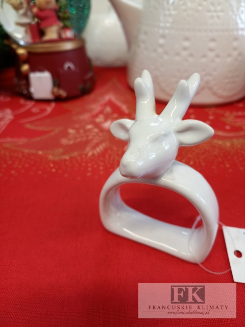 KOMPLET 3 OBRĄCZEK NA SERWETKI BIAŁY JELEŃ RENIFER jelonek