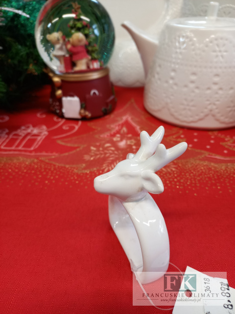 KOMPLET 3 OBRĄCZEK NA SERWETKI BIAŁY JELEŃ RENIFER jelonek