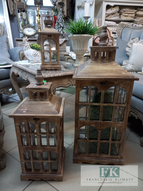 LAMPION LATARNIA KAMIENICZKA 42 CM DREWNO SZKŁO