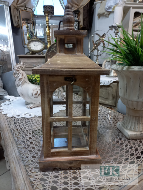 LAMPION LATARNIA KAMIENICZKA 42 CM DREWNO SZKŁO