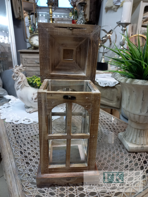 LAMPION LATARNIA KAMIENICZKA 42 CM DREWNO SZKŁO