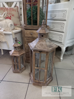 LATARNIA LAMPION KAMIENICZKA 63,5 CM DREWNO SZKŁO