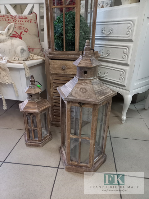 LATARNIA LAMPION KAMIENICZKA 63,5 CM DREWNO SZKŁO
