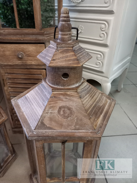 LATARNIA LAMPION KAMIENICZKA 63,5 CM DREWNO SZKŁO