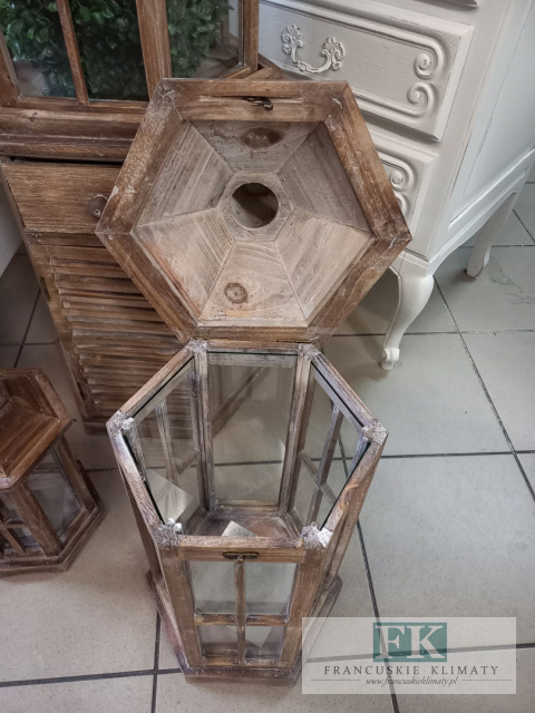 LATARNIA LAMPION KAMIENICZKA 63,5 CM DREWNO SZKŁO