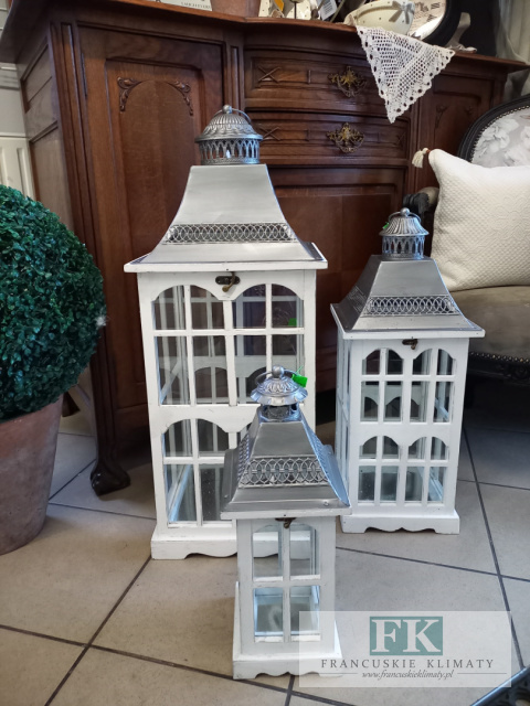 44 cm LATARNIA, LAMPION , mała BIAŁA FRANCJA , SHABBY