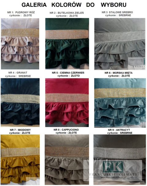 BIEŻNIK VELVET 3 FALBANY I CYRKONIE 40/150 STYL FRANCUSKIE , GLAMOUR , VINTAGE , MIX KOLORÓW DO WYBORU BIEŻNIK VELVET 3 FALBANY I CYRKONIE 40/150 STYL FRANCUSKIE , GLAMOUR , VINTAGE , MIX KOLORÓW DO WYBORU