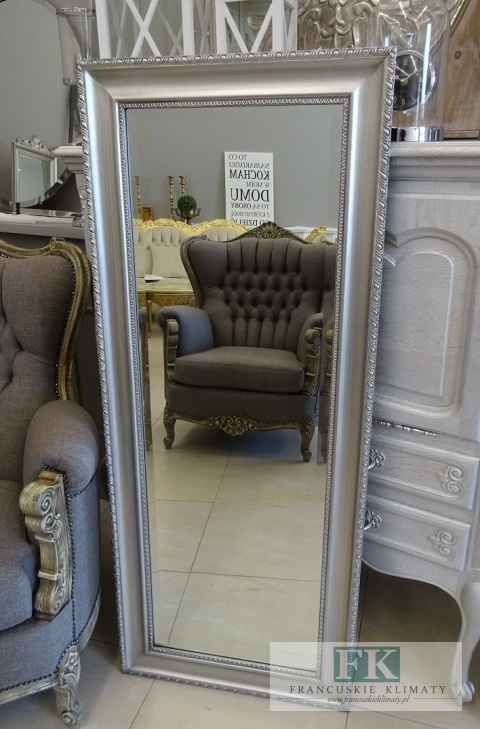 LUSTRO pion/ poziom W SREBRNEJ RAMIE WYS. 134,5 CM STYLU PROWANSALSKIM, SHABBY, CHIC , VINTAGE.