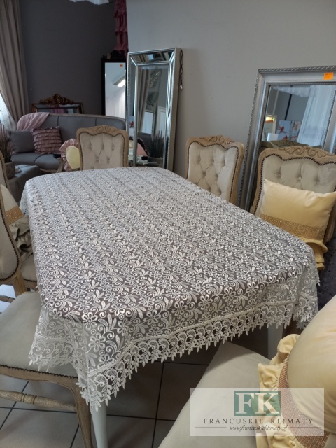 OBRUS 120/200 BIEL GIPIURA PEŁNA , GLAMOUR SHABBY CHIC