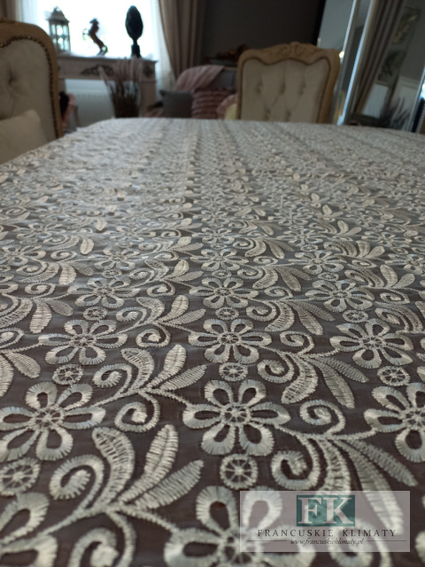 OBRUS 120/200 BIEL GIPIURA PEŁNA , GLAMOUR SHABBY CHIC