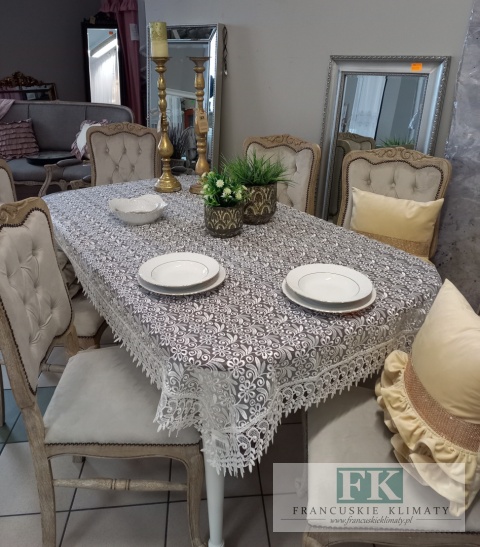 OBRUS 120/200 BIEL GIPIURA PEŁNA , GLAMOUR SHABBY CHIC