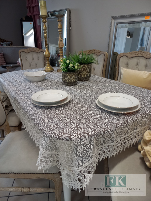 OBRUS 120/200 BIEL GIPIURA PEŁNA , GLAMOUR SHABBY CHIC
