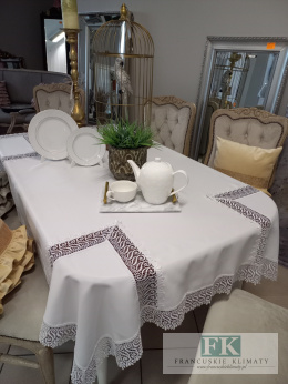 OBRUS 140/180 BIEL GIPIURA , GLAMOUR SHABBY CHIC