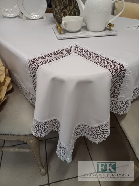 OBRUS 140/180 BIEL GIPIURA , GLAMOUR SHABBY CHIC