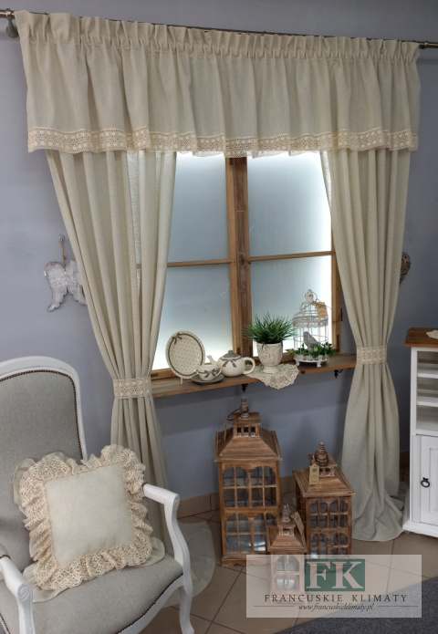 KOMPLET 350/250 NATURA lambrekin zasłony koronka