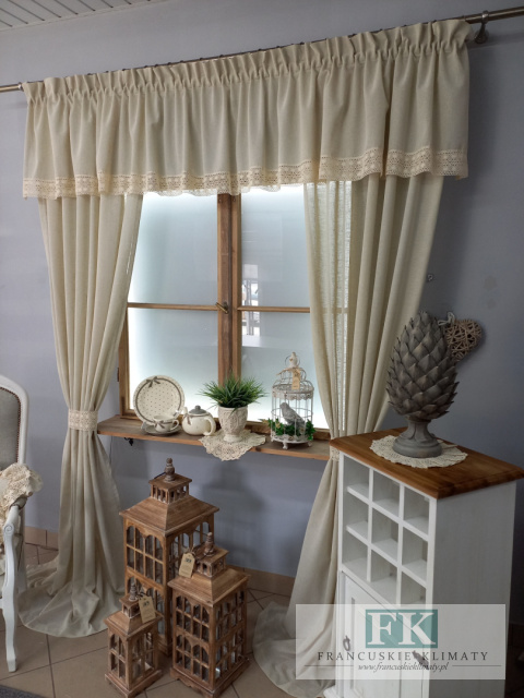 KOMPLET 350/250 NATURA lambrekin zasłony koronka