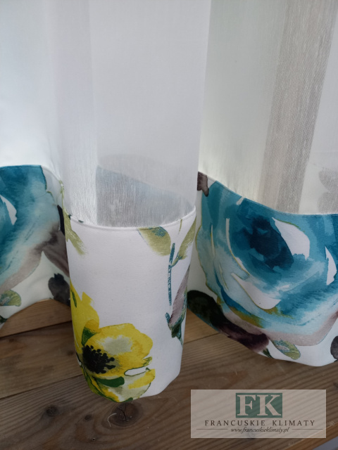 FIRANA Z LAMBREKINEM I MARGINESEM DOLNYM KWIATY VELVET ETAMINA ECRU 400/150